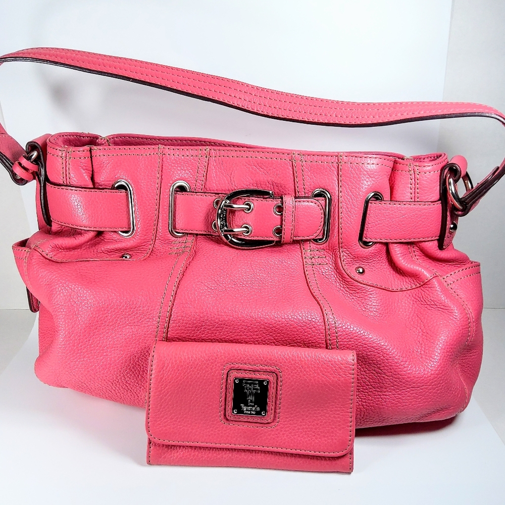 Tignanello pink leather tote and wallet